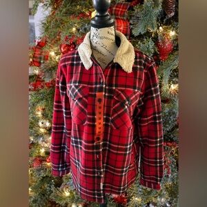 🆕 Soho Threads Red Plaid Sherpa Collar Jacket ~ teddy jacket
